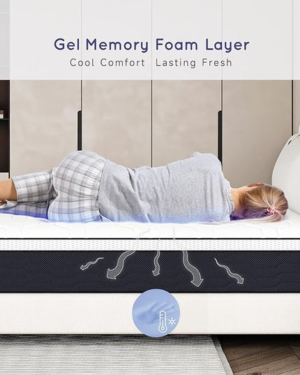Hybrid Full Mattress 12 Inch, Full Size Spring Gel Memory Foam Mattress, Medium Firm Full Mattresses in a Box, Hybrid Coil Innerspring Mattress for Adjustable Bed Frame, White Grey - LeafyLoom