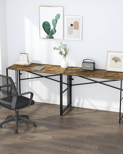 40 inch Folding Computer Desk, Writing Gaming Computer Camping Desk, No Assembly Required Home Office Table, Rustic Brown - LeafyLoom