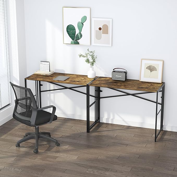 40 inch Folding Computer Desk, Writing Gaming Computer Camping Desk, No Assembly Required Home Office Table, Rustic Brown - LeafyLoom