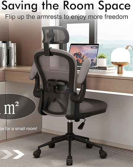 Ergonomic Office Chairs with Adjustable Lumbar Support,Mesh Desk Chair with Adjustable Arms and Wheels,Computer Desk Chair for Home Office Essentials（Headrests,Black） - LeafyLoom