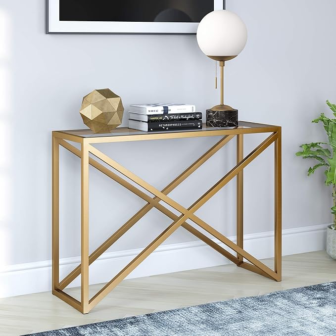 Henn&Hart 36" Tall Rectangular Bookcase in Gold, for Home Office, Living Room - LeafyLoom
