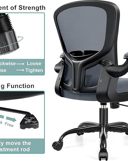 Ergonomic Office Chair, Lumbar Support Desk Chair with Flip-up Armrest and Breathable Mesh, Height Adjustable Swivel Office Chair Darkgray - LeafyLoom