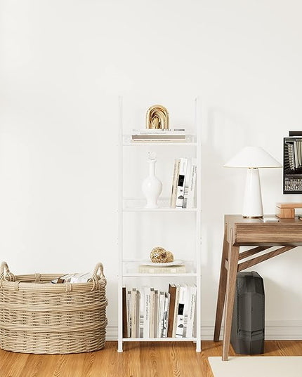 Bookshelf Storage Shelf Small Bookcase Freestanding Storage Stand for Living Room Bedroom, Kitchen, Rust Resistance, Easy Assembly Free Combination Multi-Functional Organizer (4 Tiers, White) - LeafyLoom