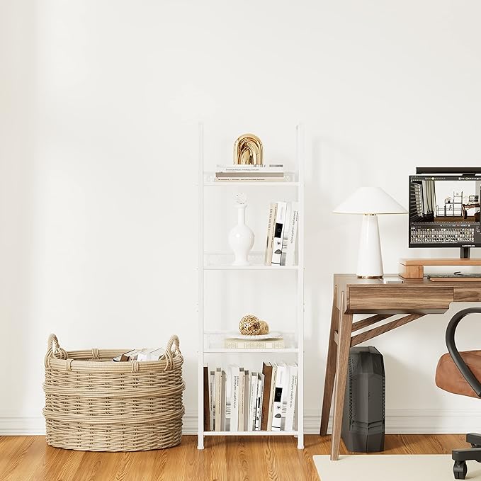 Bookshelf Storage Shelf Small Bookcase Freestanding Storage Stand for Living Room Bedroom, Kitchen, Rust Resistance, Easy Assembly Free Combination Multi-Functional Organizer (4 Tiers, White) - LeafyLoom