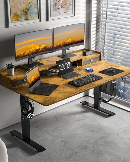 63×30 Inch Electric Standing Desk with 2 Drawers, Adjustable Height Widened Stand Up Desk with Storage Shelf, Sit to Stand Ergonomic Workstation for Home Office - LeafyLoom