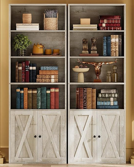 IRONCK Industrial Bookshelves and Bookcases with Doors Set of 2 Floor Standing 6 Shelf Display Storage Shelves 70 in Tall Bookcase for Home Office, Living Room - LeafyLoom