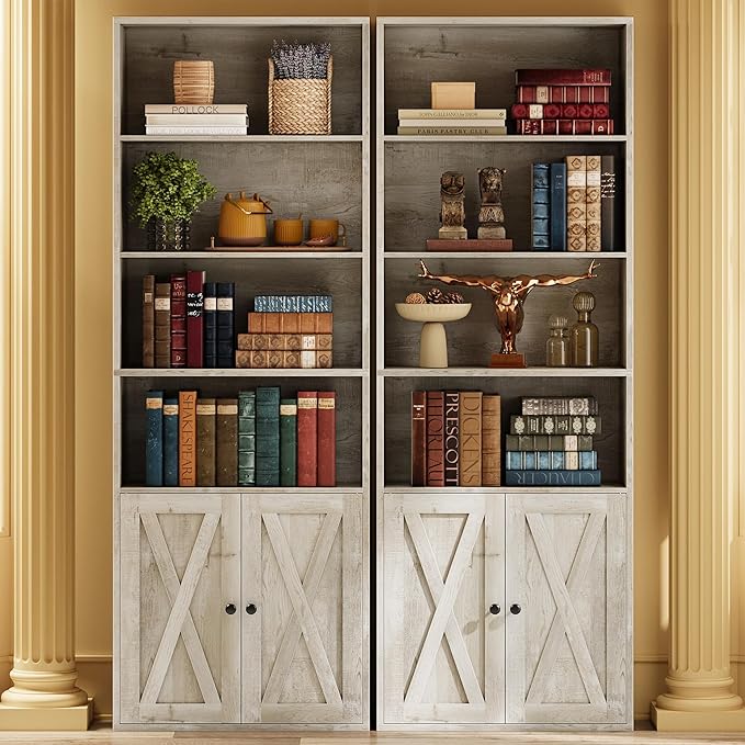 IRONCK Industrial Bookshelves and Bookcases with Doors Set of 2 Floor Standing 6 Shelf Display Storage Shelves 70 in Tall Bookcase for Home Office, Living Room - LeafyLoom