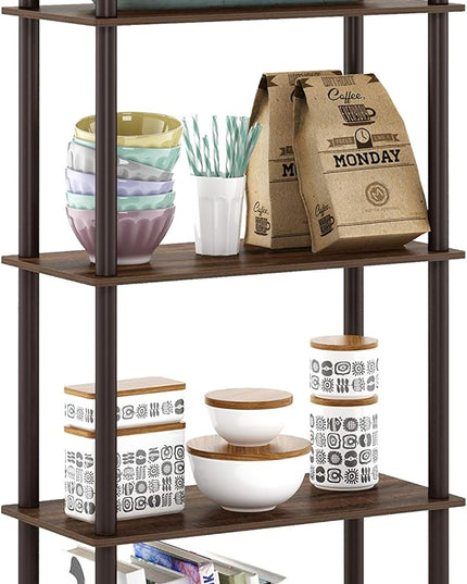 Furinno Turn-N-Tube 5-Tier Multipurpose Shelf / Display Rack / Storage Shelf / Bookshelf, Round Tubes, Walnut/Brown - LeafyLoom