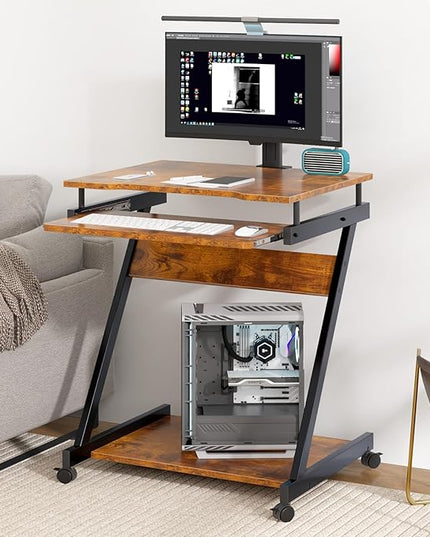 Need Rolling Computer Desk Mobile Desk Laptop Stand Desk with Sliding Keyboard for Home Office,23.6 Inches Rustic Brown DX-8110FG-ND - LeafyLoom
