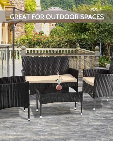 FDW Patio Furniture Set 4 Pieces Outdoor Rattan Chair Wicker Sofa Garden Conversation Bistro Sets for Yard,Pool or Backyard - LeafyLoom