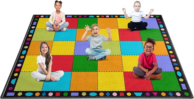 Booooom Jackson Classroom Rug Large Colorful Classroom Carpet with Non-Slip Backing, 10'4''x13' Children's School Seating Rug Elementary - LeafyLoom