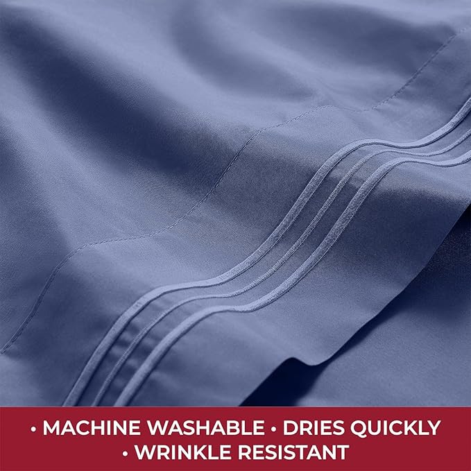 Mellanni RV Short Queen Sheets - 4 PC Iconic Collection Bedding Sheets & Pillowcases - Hotel Luxury, Extra Soft, Cooling Bed Sheets - Deep Pocket up to 10 inch (RV/Short Queen, Blue Nova) - LeafyLoom