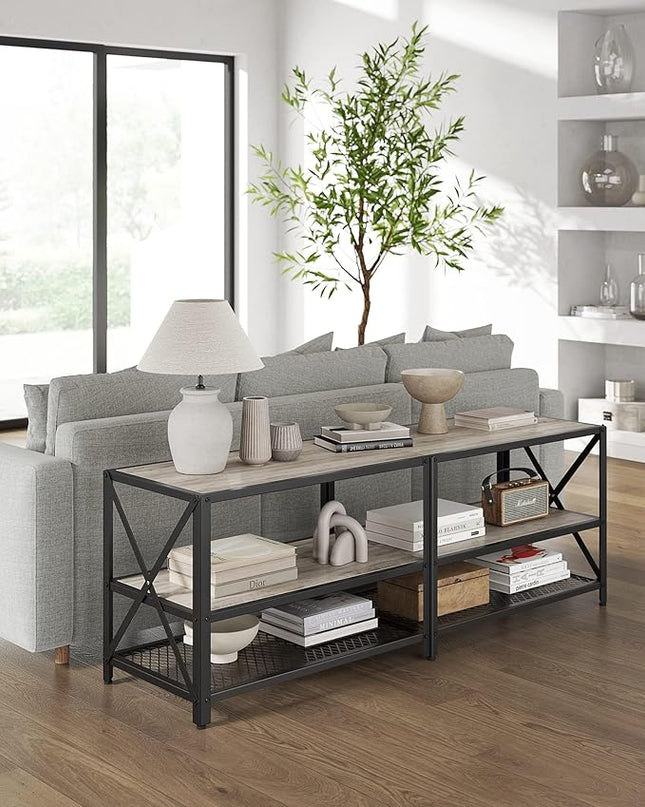 VASAGLE TV Stand, TV Console for TVs Up to 65 Inches, TV Table, 55.1 Inches Width, TV Cabinet with Storage Shelves, Steel Frame, for Living Room, Bedroom, Greige and Black ULTV094B02 - LeafyLoom