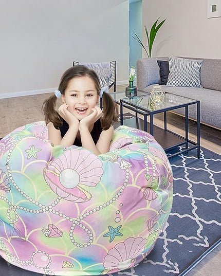Stuffed Animal Storage Bean Bag Chair Cover, Hold Kids Plush Toys Blankets Towels Beanbag (Cover Only), Canvas Floor Circle Stuff Sit Seat Sofa with YKK Zipper, Extra Large 38", Pink Shell - LeafyLoom