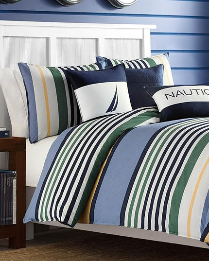 Nautica - Twin Comforter Set, Cotton Reversible Bedding with Matching Sham, Stylish Home Decor, Dorm Room Essentials (Dover Blue, Twin) - LeafyLoom