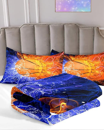 Basketball Comforter Set Queen Size Basketball Queen Comforter Sets for Boys Basketball Bedding Sport Microfiber Queen Bedding Set for Kids Boys Teens, 1 Comforter+2 Pillowcases - LeafyLoom