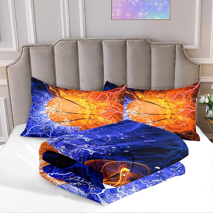 Basketball Comforter Set Queen Size Basketball Queen Comforter Sets for Boys Basketball Bedding Sport Microfiber Queen Bedding Set for Kids Boys Teens, 1 Comforter+2 Pillowcases - LeafyLoom