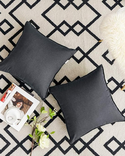 Jeanerlor Cotton Linen Soft Soild Decorative Square Throw Pillow Covers Set Cushion Case for Sofa Bedroom Car24 x 24 Inch 60 x 60cm, Pack of 2, Dark Grey - LeafyLoom