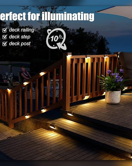 Greesum 3 Piece Rattan Patio Furniture Set with Rocking Chairs, Glass Table and SOLPEX 16 Pack Solar Deck Lights for Outdoor Stairs, Fence and Pathway - LeafyLoom