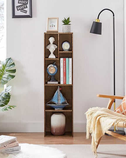 VECELO 4-Tier Bookcase, Modern Storage Cabinet with Height Difference Shelves for Standard Textbooks, 5 Cubes, Vertical or Horizontal, Easy Assembly, Rustic Brown - LeafyLoom