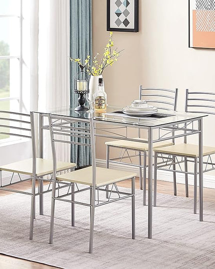 VECELO Dining Table with 4 Chairs [4 Placemats Included-] Silver X-Large - LeafyLoom