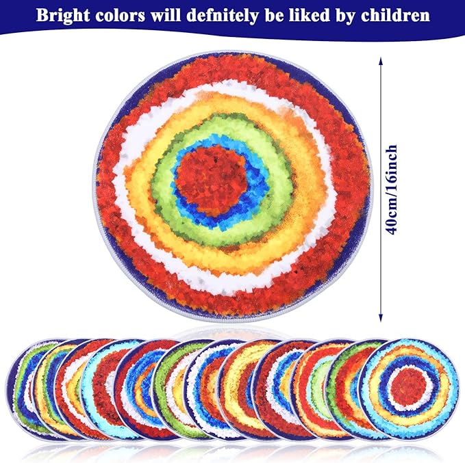 HiiARug Carpet Circles Kids Rug 16" Rainbow Crazy Carpet Circle Seats Pre-School Classroom Accessories 12pcs Round Carpet Seats Group Activity Spots Marker for Classroom Kindergarden Playroom - LeafyLoom
