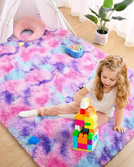AROGAN Soft Rainbow Area Rugs for Girls Room 3x5 Feet, Fluffy Cute Colorful Princess Carpet for Kids Teens Nursery Toddler,Bedroom Hot Pink - LeafyLoom