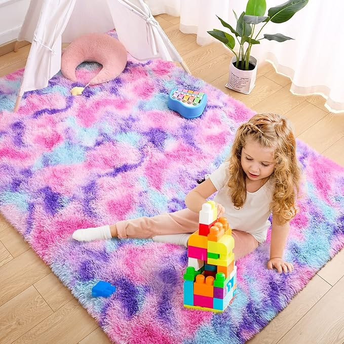 AROGAN Soft Rainbow Area Rugs for Girls Room 3x5 Feet, Fluffy Cute Colorful Princess Carpet for Kids Teens Nursery Toddler,Bedroom Hot Pink - LeafyLoom