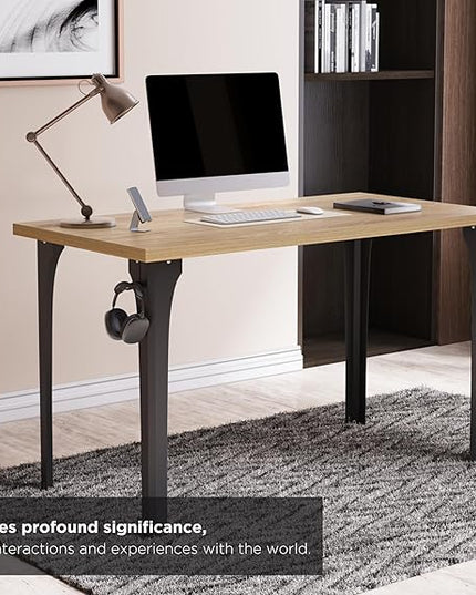 Home Office Computer Desk 35.4 inch gaming Desk, Modern and Minimalist home office desk, Home Office Desks, Study Desk, Craft table Black Metal Designed Frame, Natural Board Color. - LeafyLoom