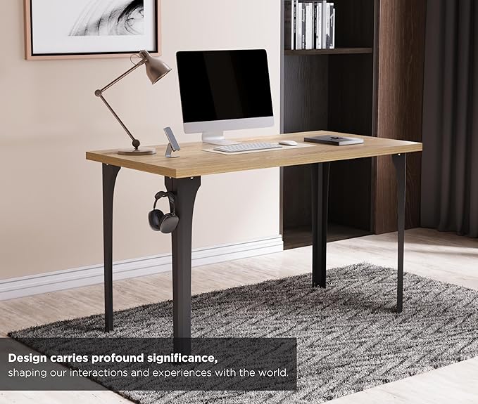 Home Office Computer Desk 35.4 inch gaming Desk, Modern and Minimalist home office desk, Home Office Desks, Study Desk, Craft table Black Metal Designed Frame, Natural Board Color. - LeafyLoom