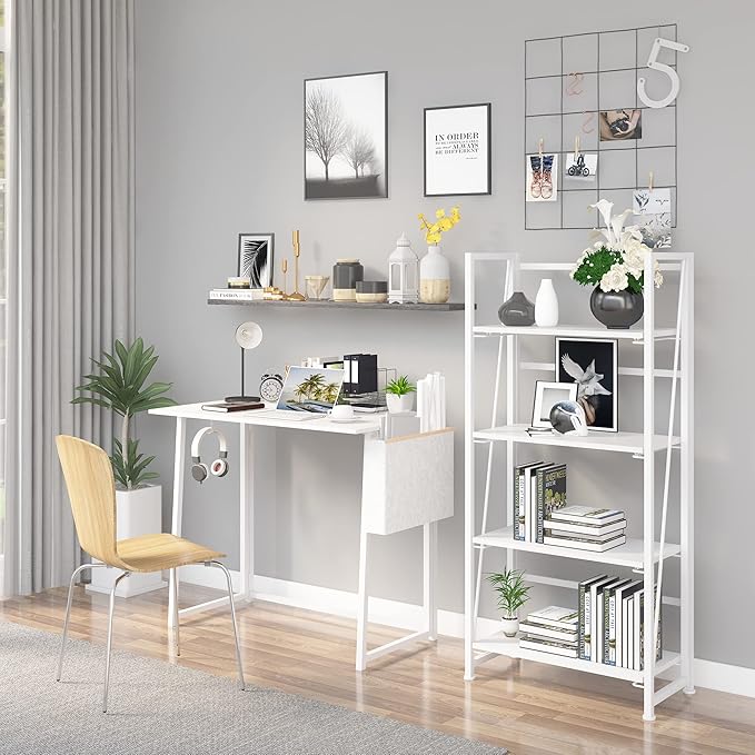 No-Assembly Folding Bookshelf Storage Shelves 4 Tiers Vintage Multifunctional Plant Flower Stand Storage Rack Shelves Bookcase for Home Office (All White) - LeafyLoom