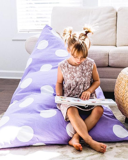 Butterfly Craze Bean Bag Chair Cover, Functional Toddler Toy Organizer, Fill with Stuffed Animals to Create a Jumbo, Comfy Floor Lounger for Boys or Girls, Stuffing Not Included, Purple Polka Dots - LeafyLoom
