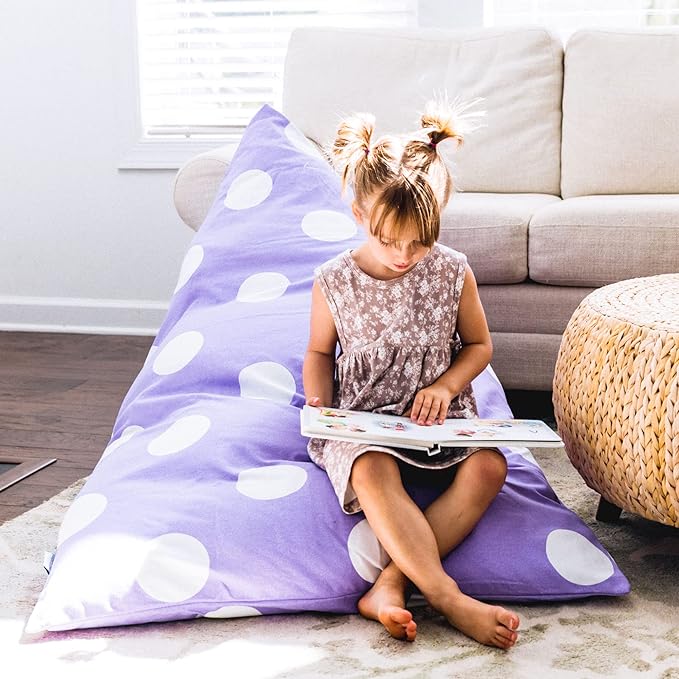 Butterfly Craze Bean Bag Chair Cover, Functional Toddler Toy Organizer, Fill with Stuffed Animals to Create a Jumbo, Comfy Floor Lounger for Boys or Girls, Stuffing Not Included, Purple Polka Dots - LeafyLoom