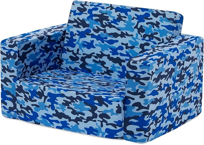 Delta Children Cozee Blue Camo Convertible Foam Chair to Lounger for Kids - LeafyLoom