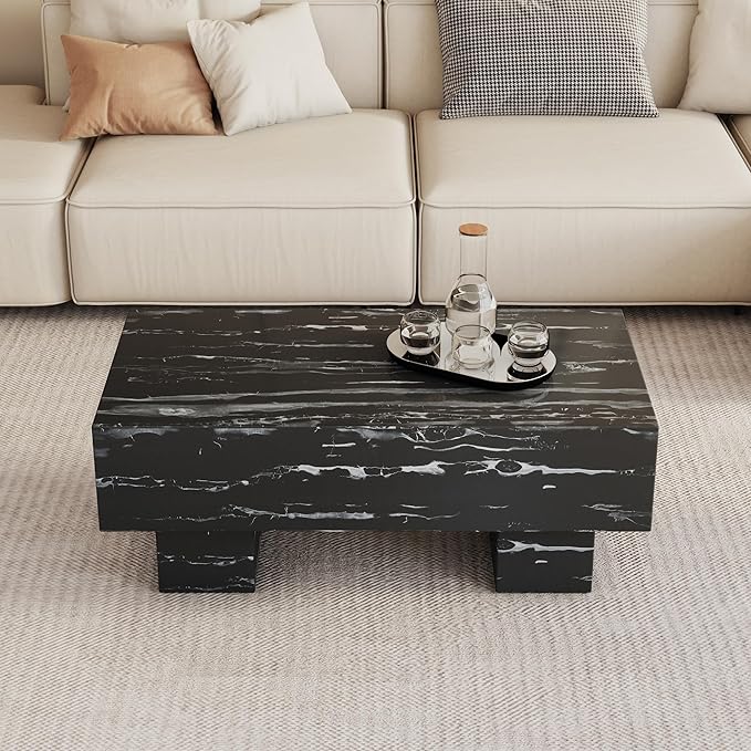 NicBex 43.3Inch Rectangular Dining Table,Minimalist Kitchen Table with Black and White Patterns Tabletop for 4 to 6,Modern Coffee Table,Dining Room Table for Kitchen,Small Space and Living Room,Black - LeafyLoom