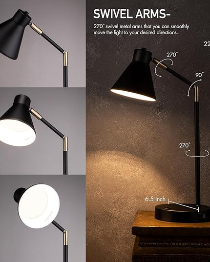 O’Bright Astrum - LED Desk Lamp with Dual USB Charging Ports, 100% Metal Lamp, 270° Swivel Arms, Soft White Light (3000K), Bedside Reading Lamp, Home Office Lamp, Table Lamp, ETL Listed, Black - LeafyLoom