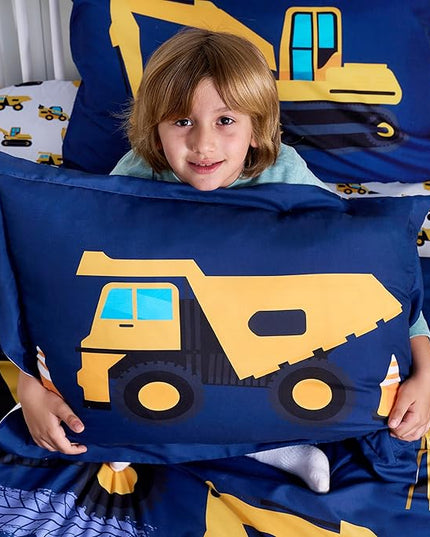 Joiedomi Kid Twin Comforter Set - 5 Piece Construction Vehicle Bedding Set for Boys/Girls - Super Soft Microfiber Bed in a Bag with Comforter, Sheets, Pillowcase & Sham - LeafyLoom