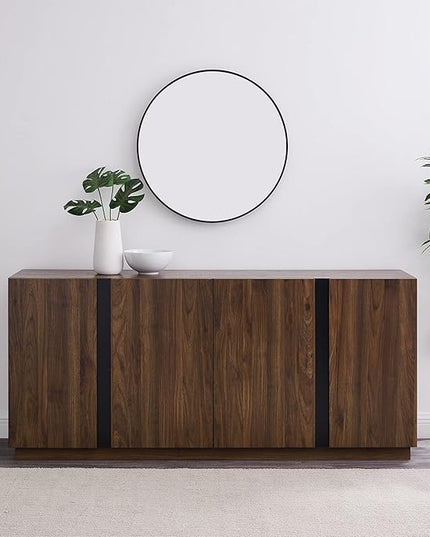 Walker Edison Liss Contemporary 4-Door Minimalist Sideboard, 70 Inch, Dark Walnut - LeafyLoom
