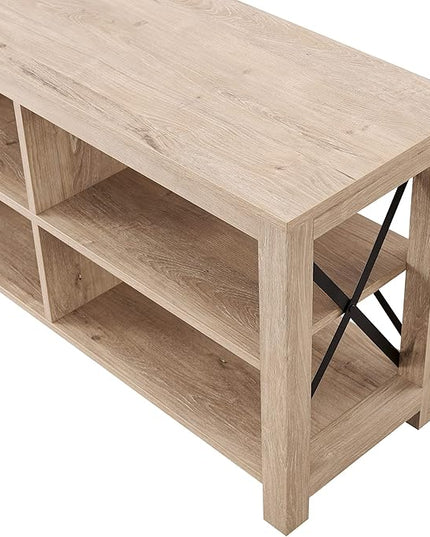 Henn&Hart Rectangular TV Stand for TV's up to 80" in White Oak, Electric Fireplace TV Stands for the Living Room - LeafyLoom