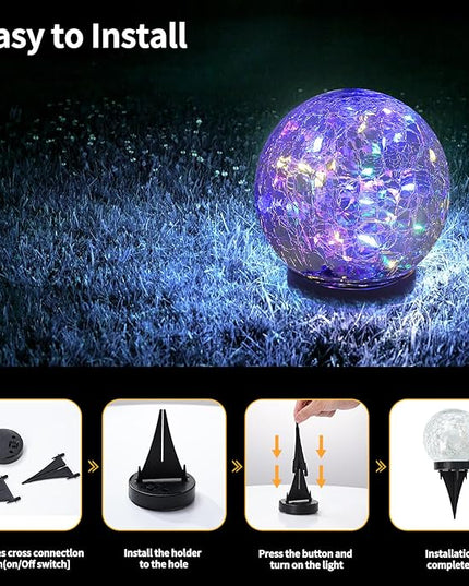Solar Globe Lights Outdoor Waterproof-Solar Balls for Garden-Cracked Glass Ball Solar Lights Outdoor-Solar Orbs for Outside-Outdoor Decorations for Patio and Yard Lawn Backyard Decor JKIMK