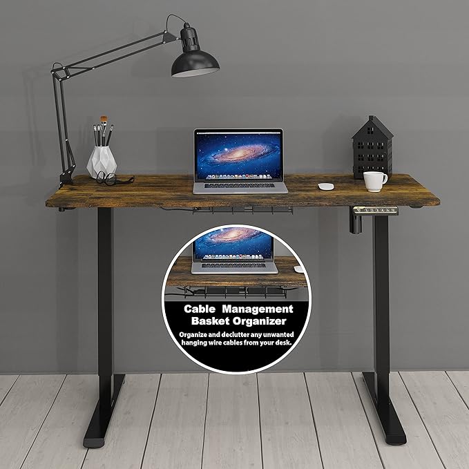 SHW Memory Preset Electric Height Adjustable Standing Desk, 48 x 24 Inches, Rustic Brown - LeafyLoom