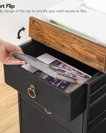HOOBRO 3-Drawer Mobile File Cabinet, Vertical Filing Cabinet, Office Cabinet, Filing Cabinet for Home Office, Rolling Printer Stand, A4/Letter-Sized, Nonwovens Drawer, Rustic Brown and Black BFK30WJ01 - LeafyLoom