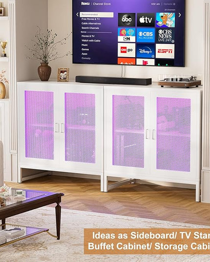 Aheaplus Sideboard Buffet Cabinet with Power Outlet, Accent Cabinet with Storage &LED Lights &Doors, Small Storage Cabinet Cupboard Console Cabinet for Kitchen, Hallway, Entryway, Living Room, White - LeafyLoom