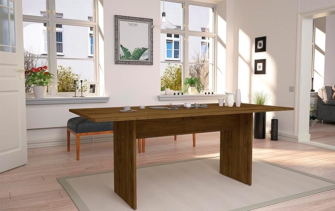 Manhattan Comfort Nomad Dining Table for 4 to 6, Modern Rustic Farmhouse Statement Furniture Piece with Protouch Wood Grain Finish, Sturdy H-Base Pedestal Design, Easy Assembly, 67.91", Nature - LeafyLoom