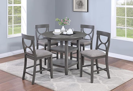 NicBex Round Dining Table Set for 4 Kitchen Table Set Counter Height Dining Table with Storage Shelve 4X Chairs Padded Seat Unique Design Back 5Pc Dining Set, Gray - LeafyLoom