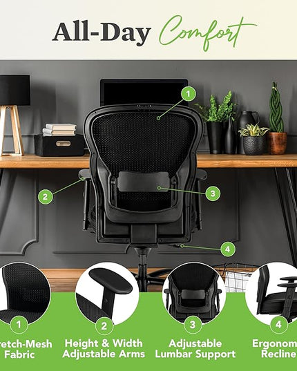 HON Wave Mesh Big and Tall Executive Chair | Knee-Tilt | Adjustable Arms | Black Fabric Seat | HVL705 Model - LeafyLoom