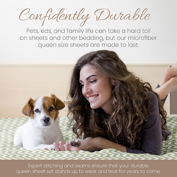Linen Market 4 Piece Sheet Set Patterned, Queen, Puffed Chevron Sage - LeafyLoom