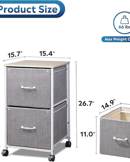 DEVAISE 2 Drawer Mobile File Cabinet, Rolling Printer Stand, Fabric Vertical Filing Cabinet fits A4 or Letter Size for Home Office, Light Grey - LeafyLoom