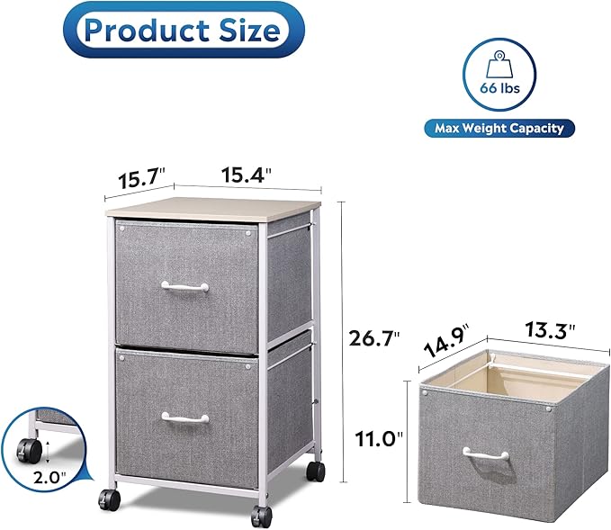 DEVAISE 2 Drawer Mobile File Cabinet, Rolling Printer Stand, Fabric Vertical Filing Cabinet fits A4 or Letter Size for Home Office, Light Grey - LeafyLoom