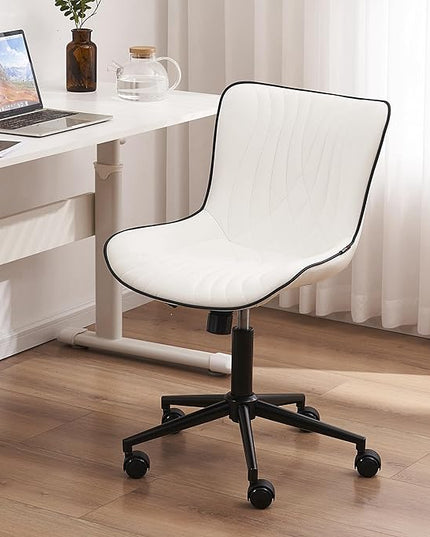 YOUTASTE Office Chair Modern Armless Desk Chair, Height Adjustable Swivel Rocking Computer Task Chair, Faux Leather Sewing Chairs with Wheels, Stylish Lounge Vanity Chair,White - LeafyLoom